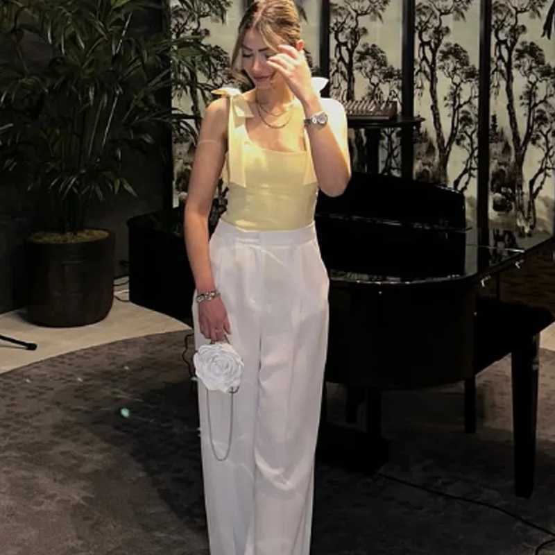 TRAF 2025 Butterfly Crop Tops For Women Summer Sleeveless White Yellow Camisole Top Woman Cuteore Backless Womens Tanks Top M250513