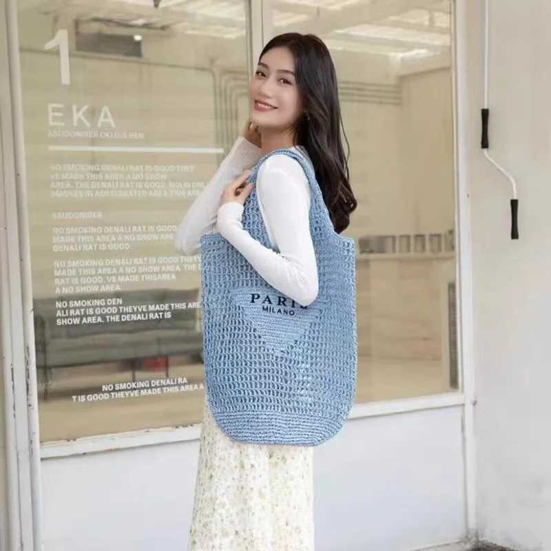 Womens Summer Beach Vacation Fashion Straw Knitting Shoulder Bags Hollow Out Handbag Portable Large Capacity Casual Tote Z250513