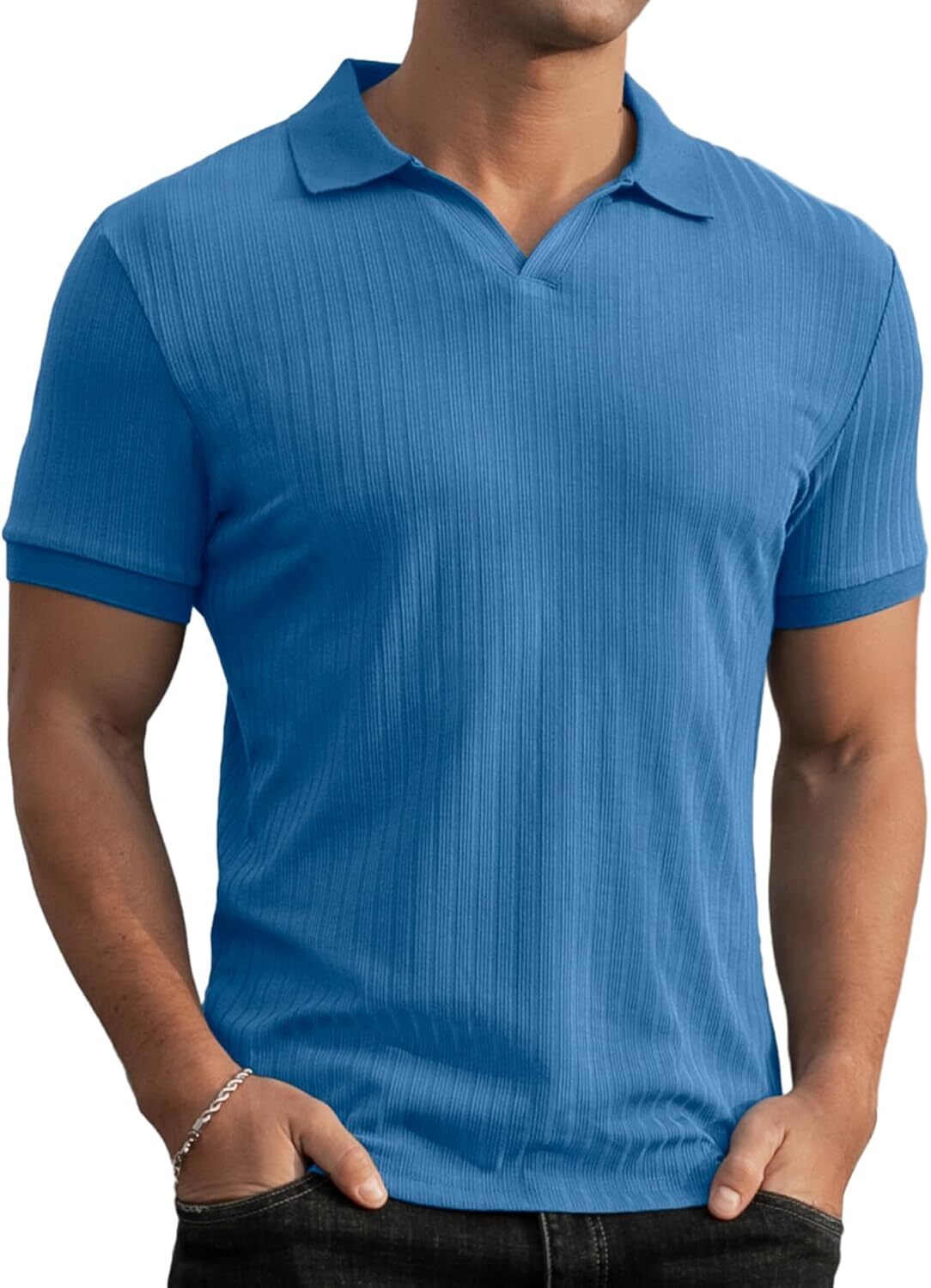 Mens Polo shirt Men's Muscle Polo Shirts V Neck Slim Fit Ribbed T Shirts Short Long Sleeve Golf Collar Shirt Casual Tee Polos shirts tshirt