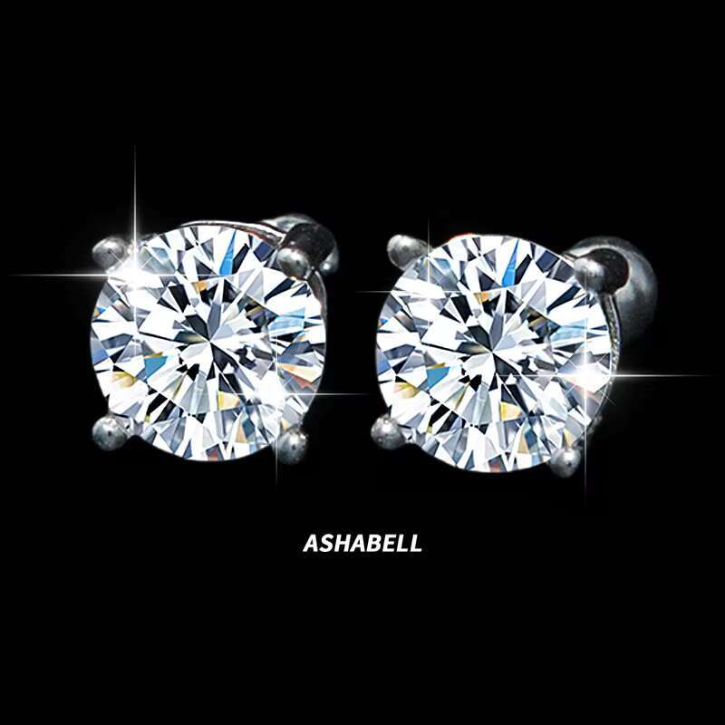 S925 Sterling Silver Screw Earrings for Sleeping Without Removal Four-claw Moissanite 1CT Universal Earrings for Men and Women