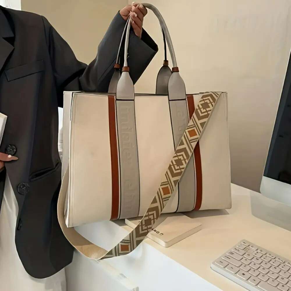 New Fashion Design Women's Tote High Quality Canvas Large Capacity Handbag Elegant Commuting Shoulder Bag