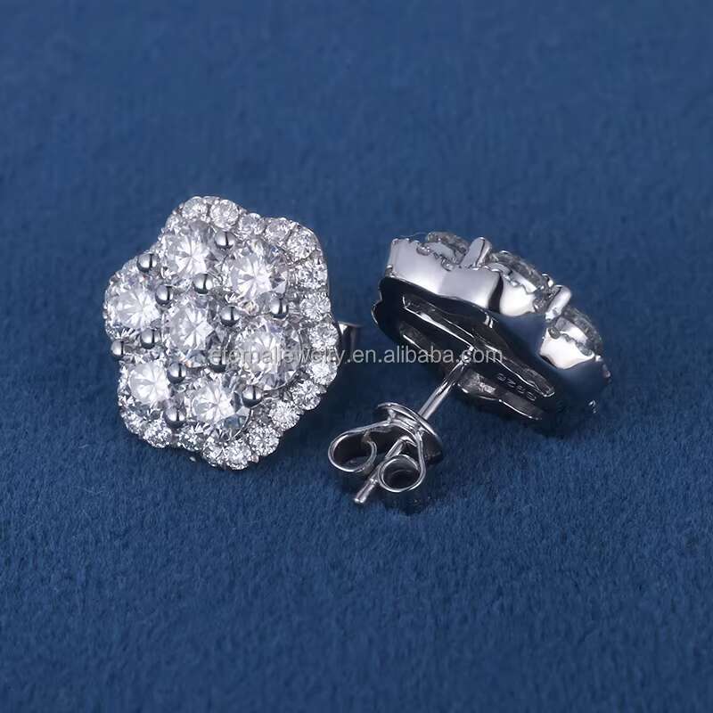 Hot Sale Trendy Pass Diamond Tester Jewelry 8mm 10mm 12mm 925 Silver 14k Solid Gold Cluster Flower Screw Back Stud Earrings
