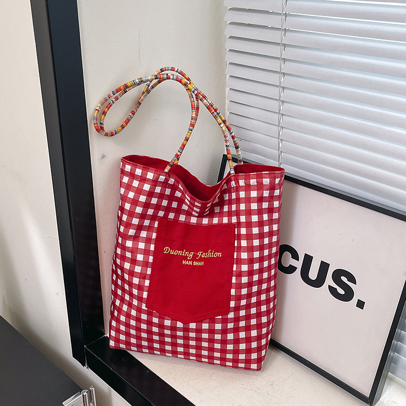 American double-sided checkered tote women's 2025 summer new large capacity shoulder trendy versatile armpit bag