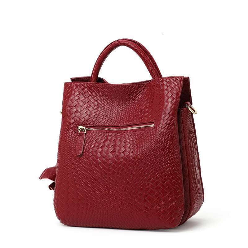 Aidrani Genuine Leather Fashion Women's Handbag Large Capacity Weaving Patterns Cowhide Bag