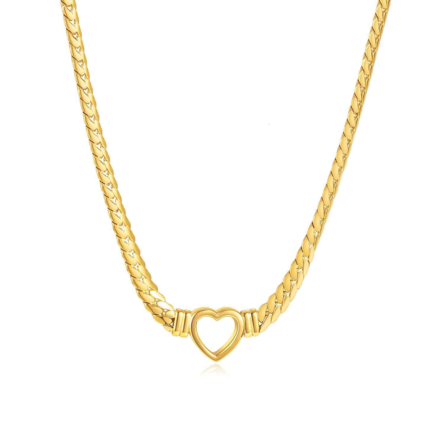 Hot selling fashion accessories, new trend gold-plated stainless steel Cuban chain, hollow heart-shaped necklace, heart pendant necklace