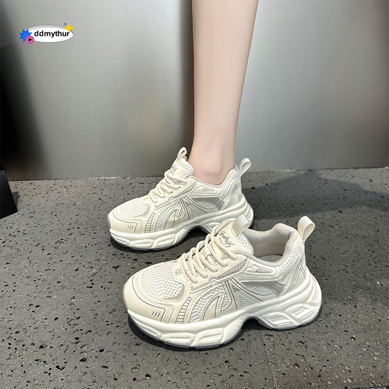 2025 New Genuine Leather Dad Thick Bottom with Increased Inner Height, Soft Bottom, Breathable Casual Sports for Women, Korean Edition, Student Shoes 