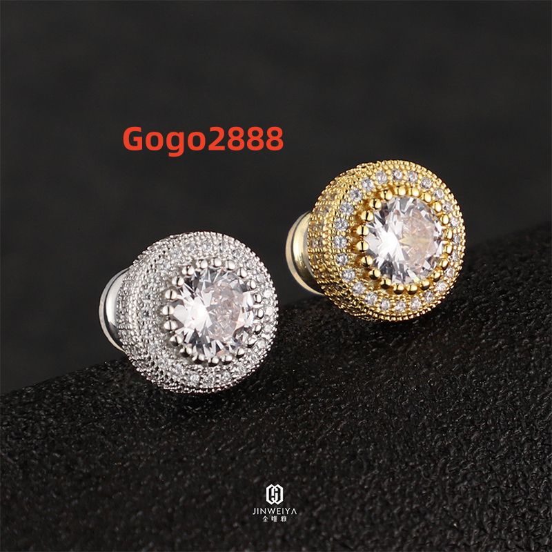 Hip Hop Mens Fashion Stud Earrings 925 Silver Gold Plated Diamond Moissanite Studs