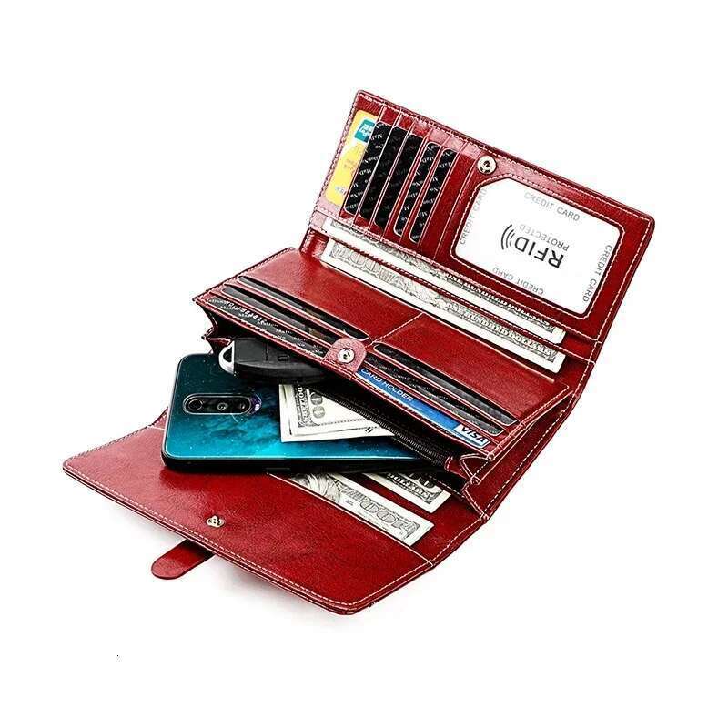 Women Genuine Leather Long Personalized Gift for Her Engraving Name Card Holder Wallet Phone Bag Coin Pocket Zipper Purse