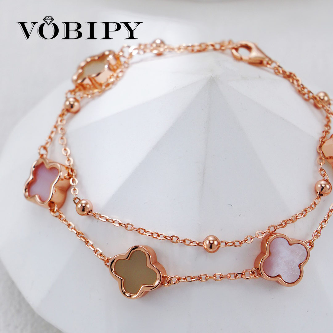 VOBIPY Clover bracelet For Women Hetian jade white shell 925 silver bracelet fashion designer jewelry Classic Engagement birthday Mother's Day gi