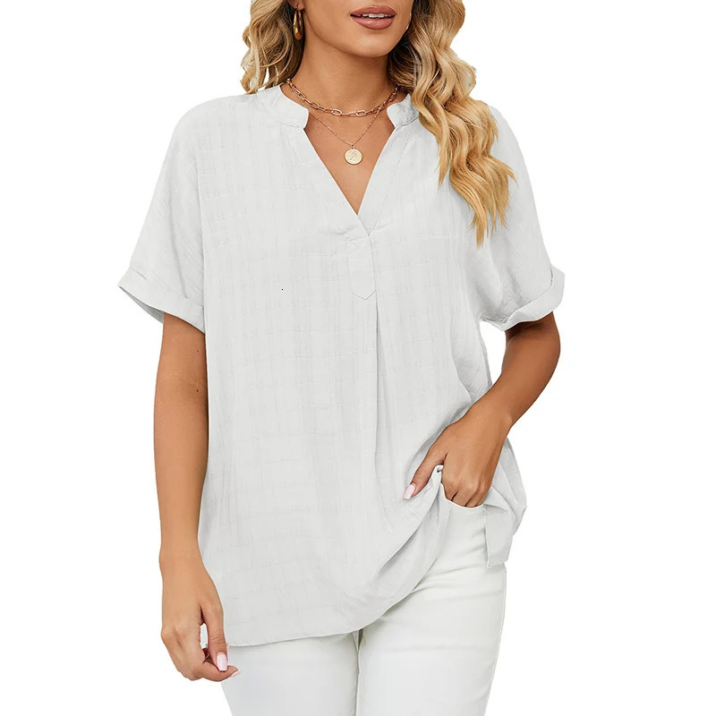 Summer Loose Womens TShirt High Quality V Neck Solid Color Short Sleeve Business Wear CCXX126 250513
