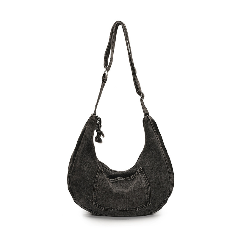 Ins Korean version of artistic leisure dumpling fashionable denim fabric, large capacity shoulder bag, lazy style college armpit bag