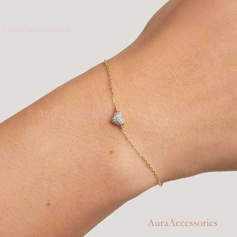 Wholesale Custom Jewelry Sterling Sier Pave Cubic Zirconia Gold Plated Heart Shaped Italian Charm Bracelet for Girls