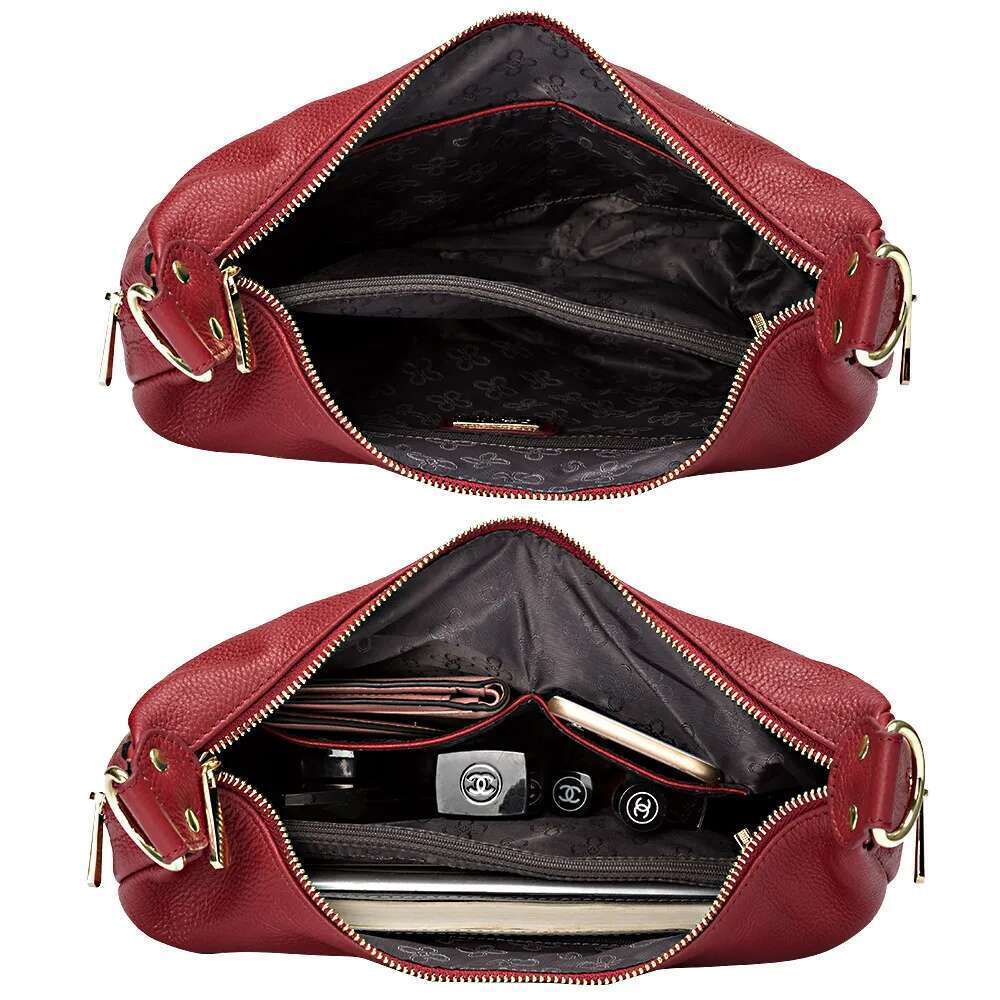 Zency Shoulder Bag For Women 100% Genuine Leather Tote Handbag Large Capacity Hobos Fashion Lady Crossbody Purse Black Red