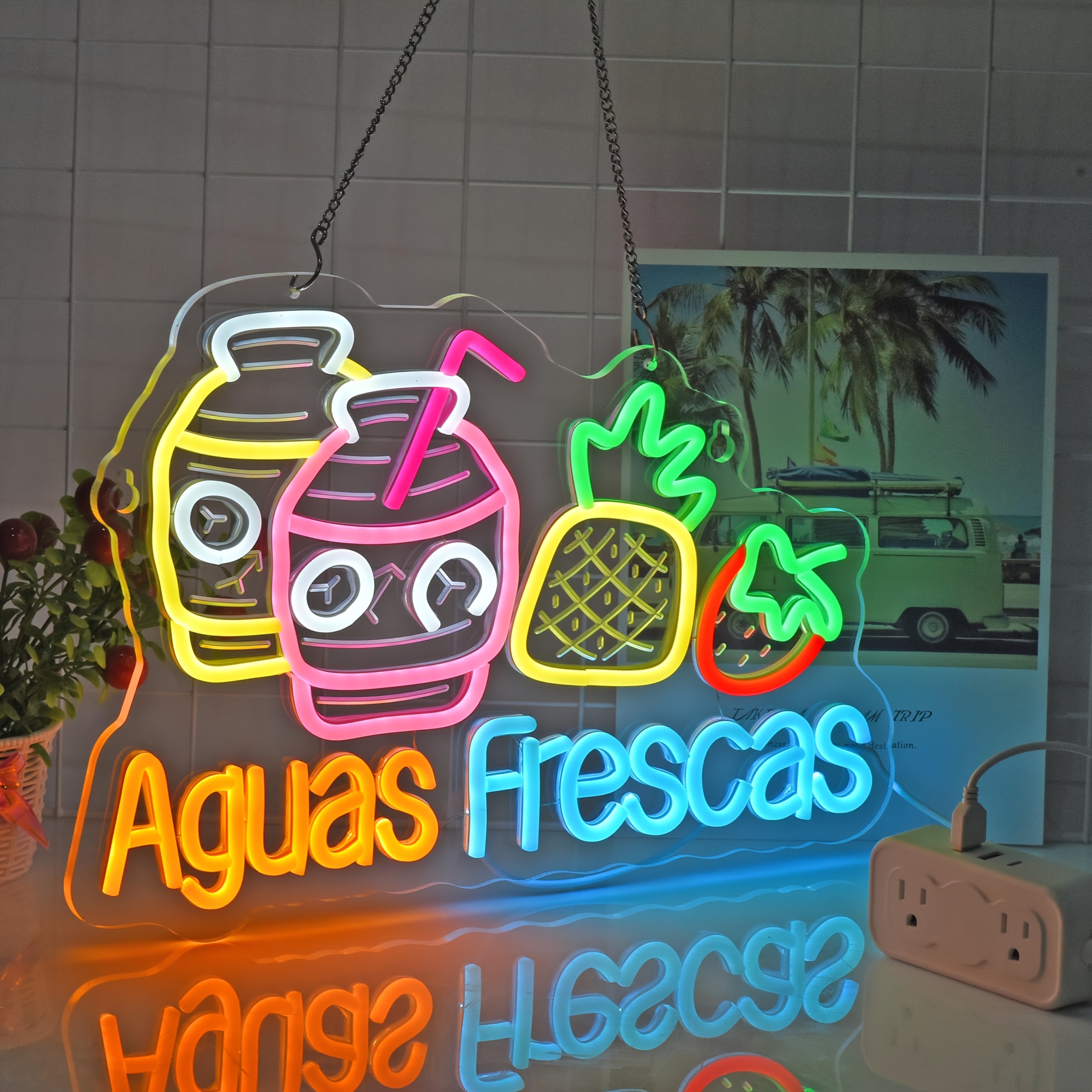 Aguas Frescas Neon Sign, Neon Lights Hanging Wall Art Decoration for Restaurant Store Food Stand Shop Bar Pub Market Party Home Decor, USB Powered Ult