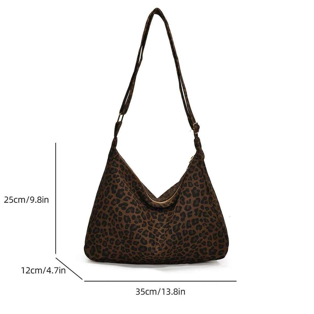 Trendy Casual Soft Textile Women's Shoulder Large Capacity Leopard Print Female Retro Crossbody Bag For Commute Outings
