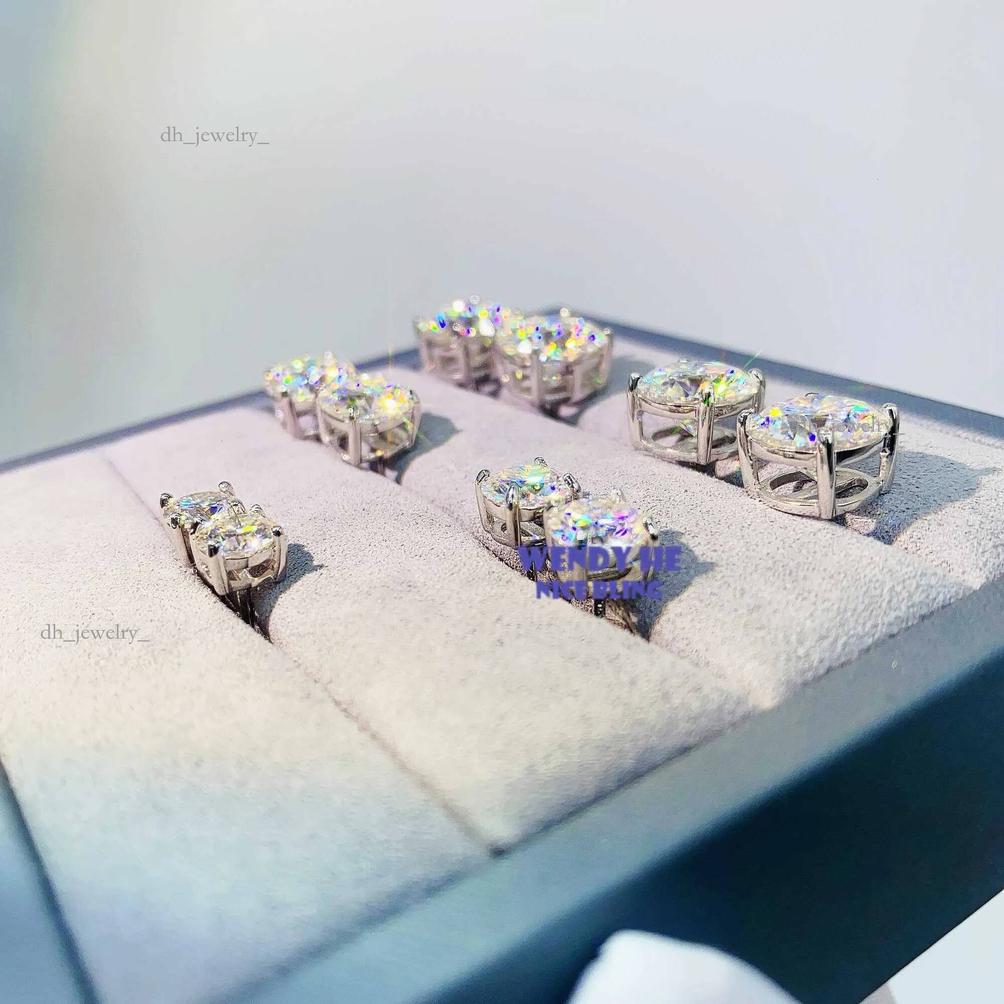 Dia VVS Round S 10K 14K Solid Gold Stud Women Men Moissanite Earrings