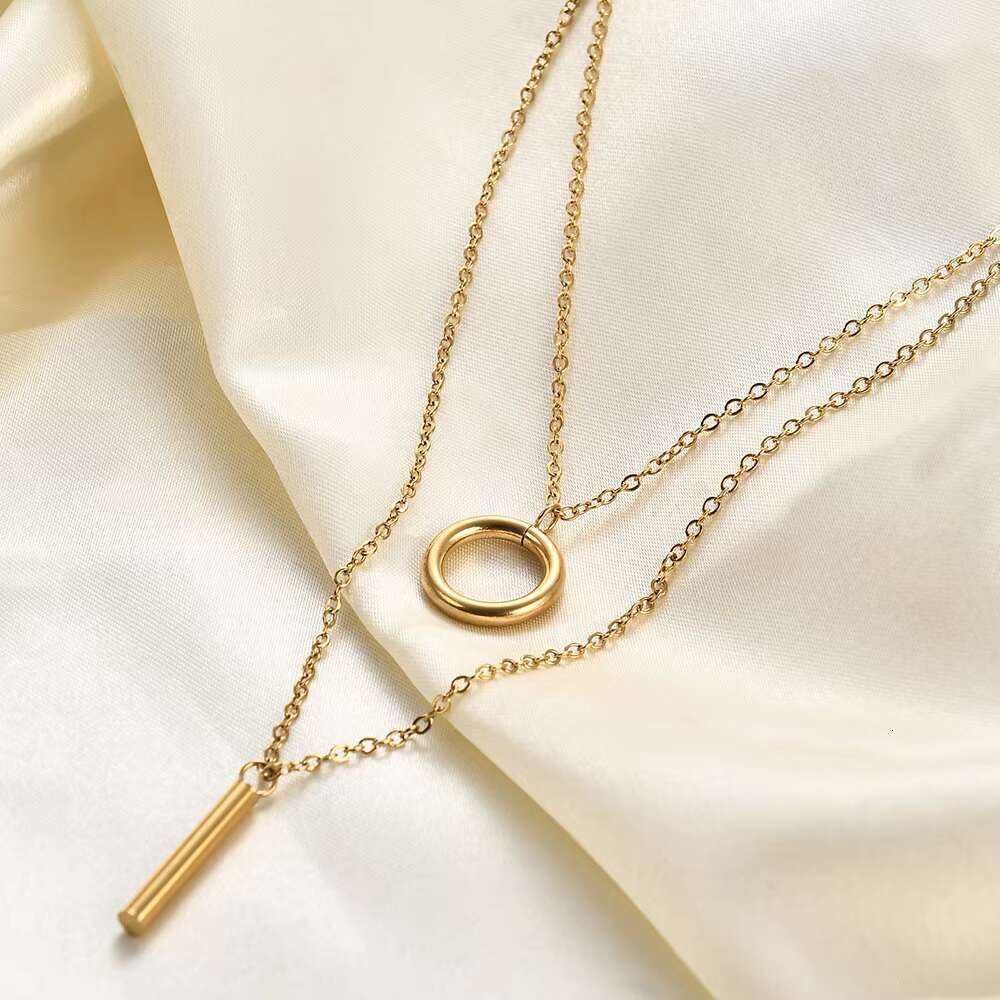 Jewelry Fashion Geometric Simplicity Stainless Steel PVD Gold Double Chain Layer Women's Necklace