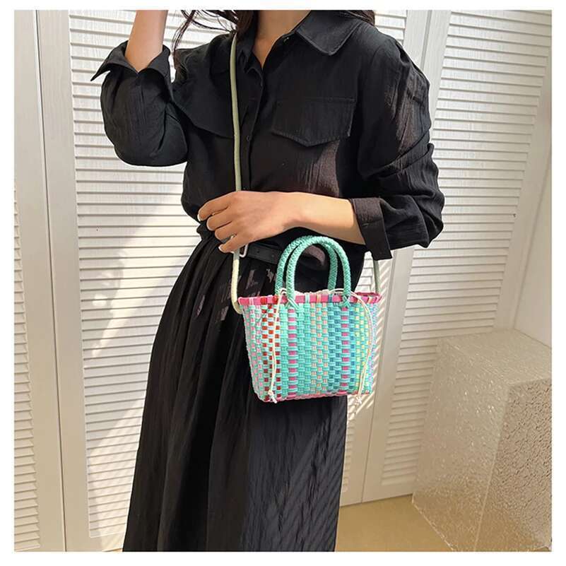 Colorful Woven Hand Bags For Women Summer Beach Shoulder Brand Cute Purses And Handbag Designer Crossbody Bag