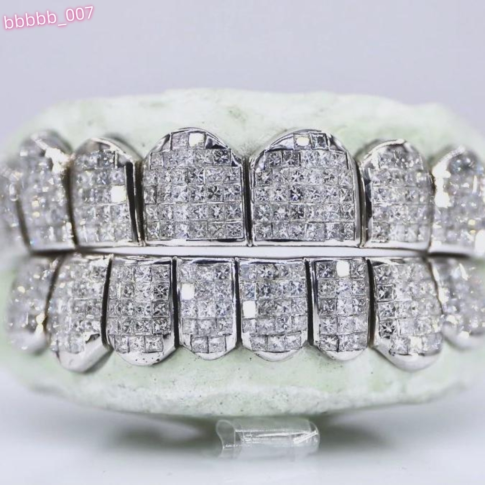 Factory 10K 14K 18K Solid White Gold Grillz Teeth Iced Out 925 Silver VVS Moissanite Lab Natural Diamond Grillz for Teeth