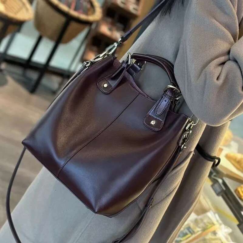 Designer Bag 2025 Zency 100% Genuine Leather Women Tote Large Brown Handbag Retro Bucket Bag Classic Lady Crossbody Messenger Purse For Work Luxury Ba