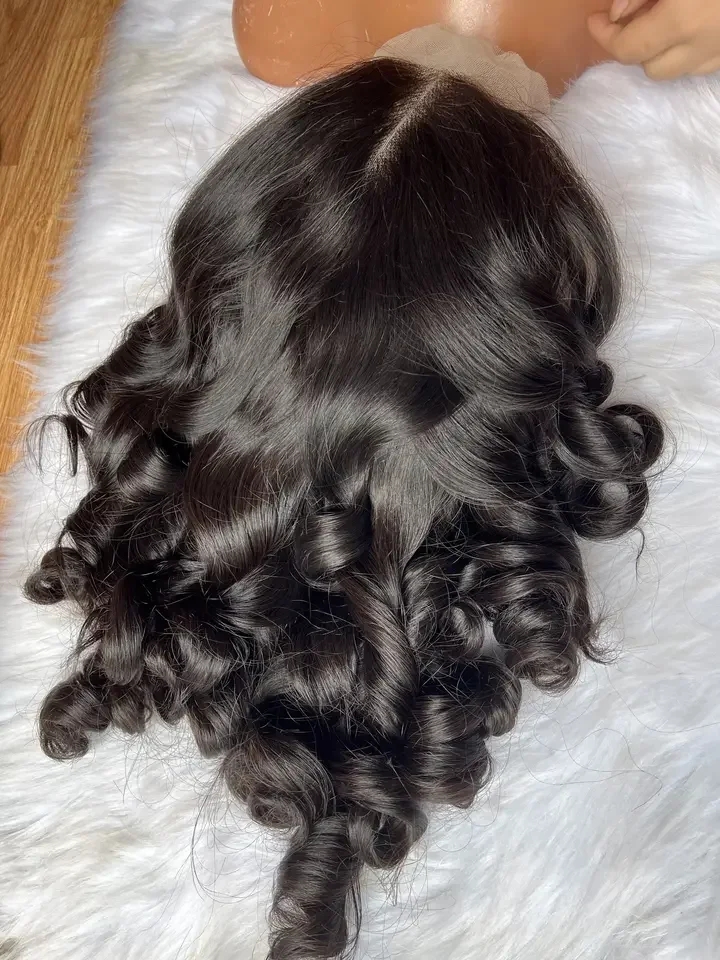 Afro Rose Curly Funmi Wigs with Bang Short Bouncy Curly Bob Wig 250% density Machine Made Rose Curl Human Hair Wig For Black Women