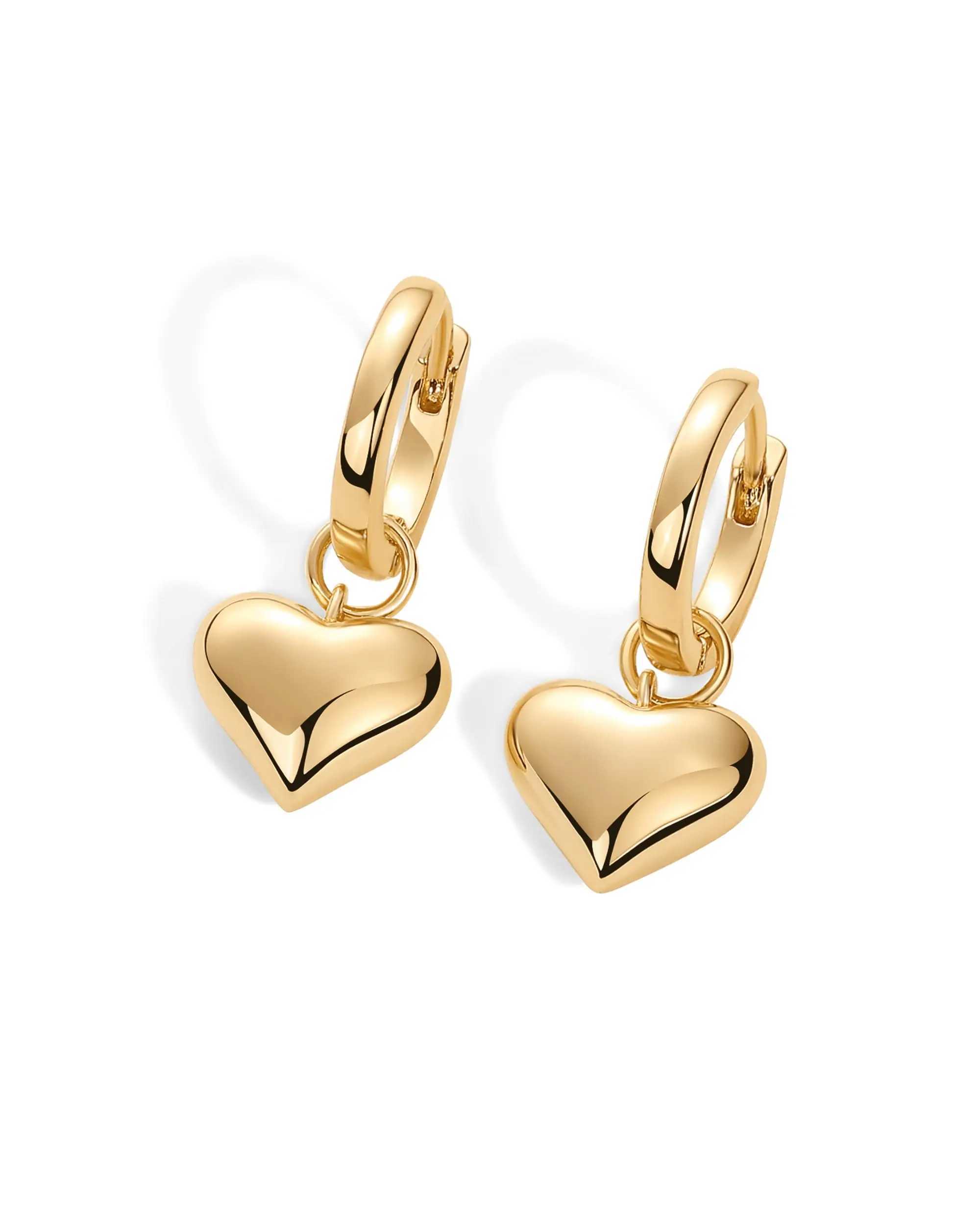 Shevalu Heart Pendant Earrings for Women Fashion 14K Gold Plated Sterling Silver Post Design Charm Huggie Hoops Earring For gift Y250510