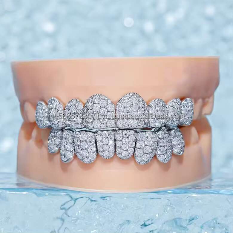 Factory Custom S925 Silver 10K 14K 18K Solid Gold Grillz Teeth Iced Out VVS Moissanite Lab Natural Diamond Grillz for Teeth
