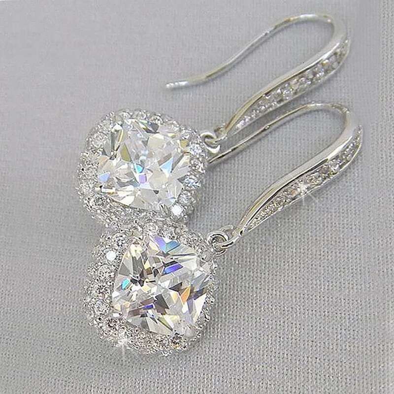 Exquisite Fashion Sier Color Inlaid White Zircon Dangle Earring For Women Trendy Party Engagement Wedding Jewelry