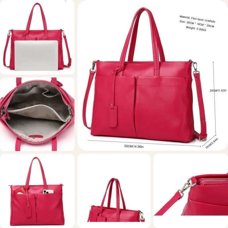 Genuine Leather Tote For Women Casual Elegant Commuter Travel Bag Fashionable Large Capacity Shoulder Handbag