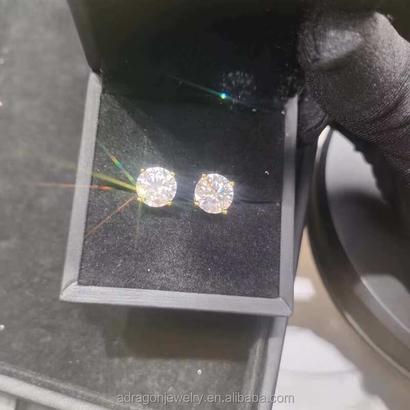 Luxury 14K Gold Plated S92510K Diamond Stud Earrings VVS Moissanite Wholesale Price Easy Wear Hip Hop Style