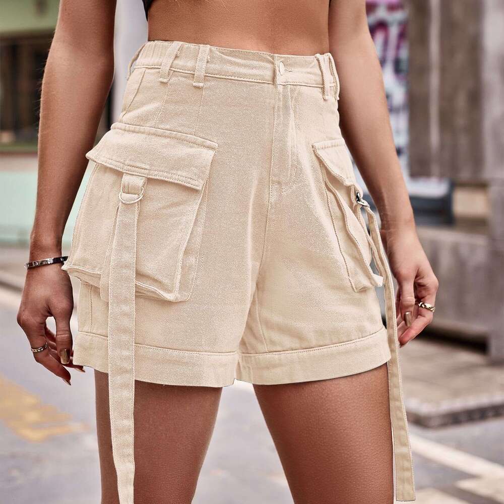 European and American denim work pants, casual pocket shorts, elastic waisted women's 2025 temperament versatile new trend clothing ins