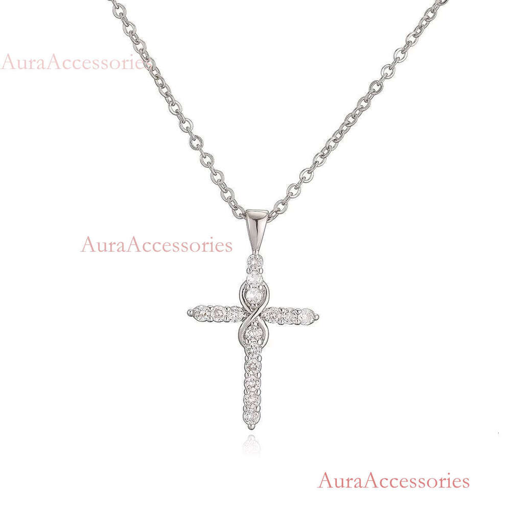Retro Gold Plated Do Not Fade Clear Crossed Dia Zircon Cubic Zirconia Cross Pendant Necklace
