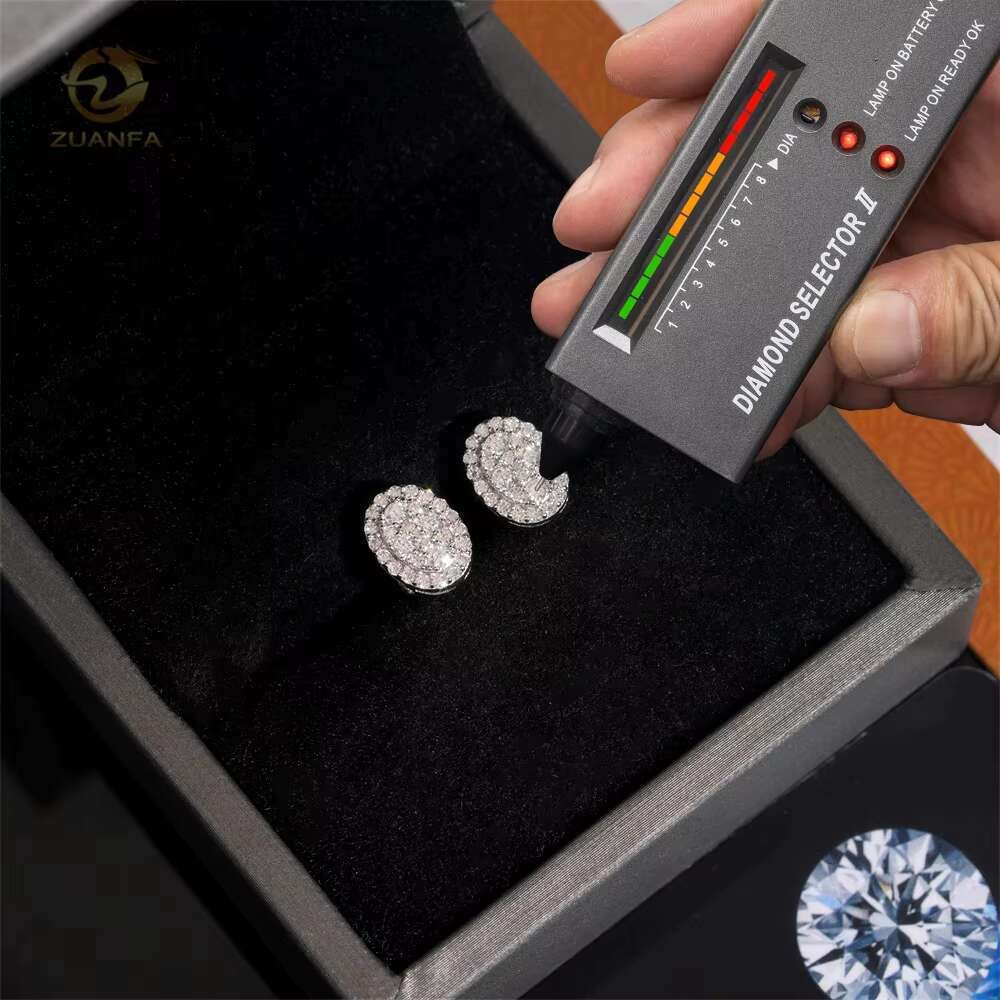Iced Out Jewelry Oval Shape Certified VVS Moissanite Diamond Stud Hip Hop Mens Earrings