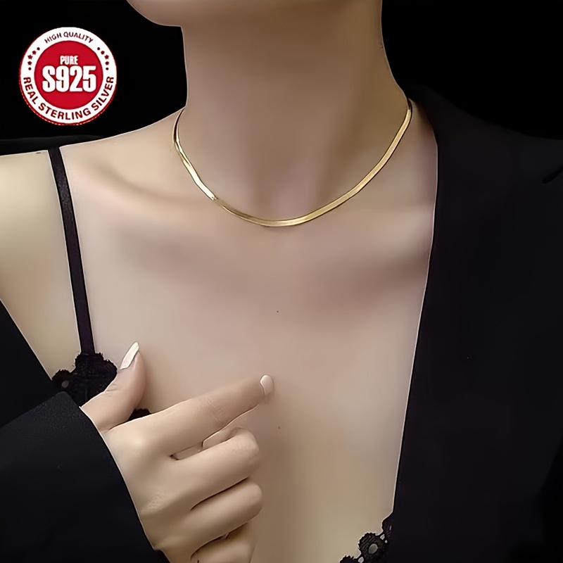 Hypoallergenic Luxury Accessory: Sterling Silver S925 Herringbone Style Chain Necklace