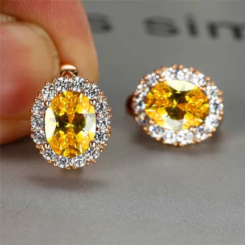 Dainty Bridal Crystal Oval Trendy Female Red Zircon Stone Earrings Vintage Rose Gold Color Wedding Jewelry For Women Y250510