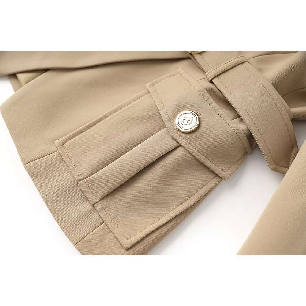 Factory Customize Quality Classic Style Office kakhi Women Pocket Blazers with Blet