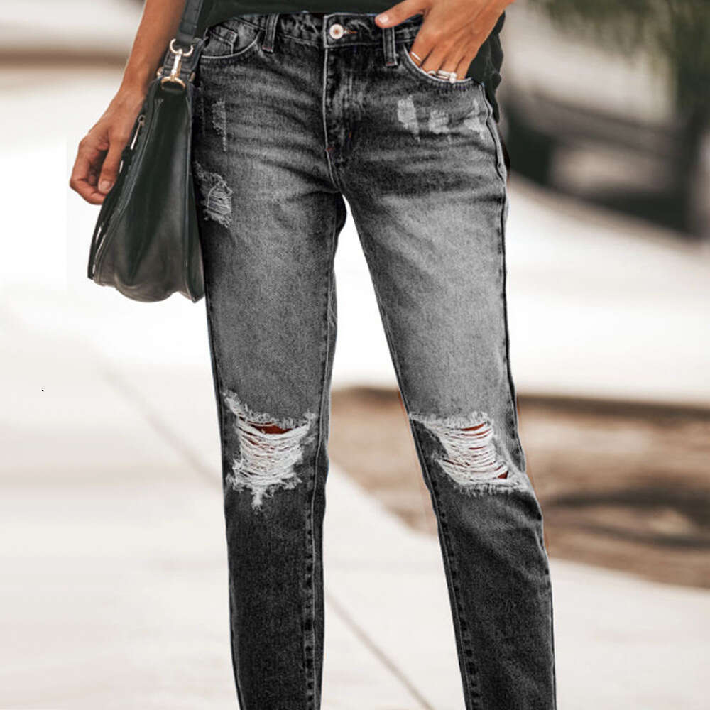 Summer denim style ripped internet famous women's casual pants, 2025 versatile new trendy clothing ins