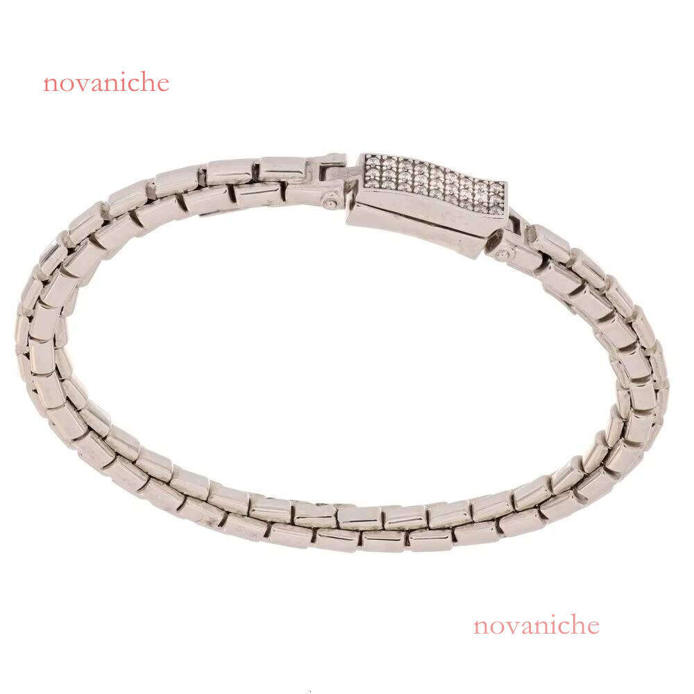 Made Sier Box Chain Bracelet Handmade in Italy Paving Zirconia Buckle Modern Elegant Design Durable Jewelry