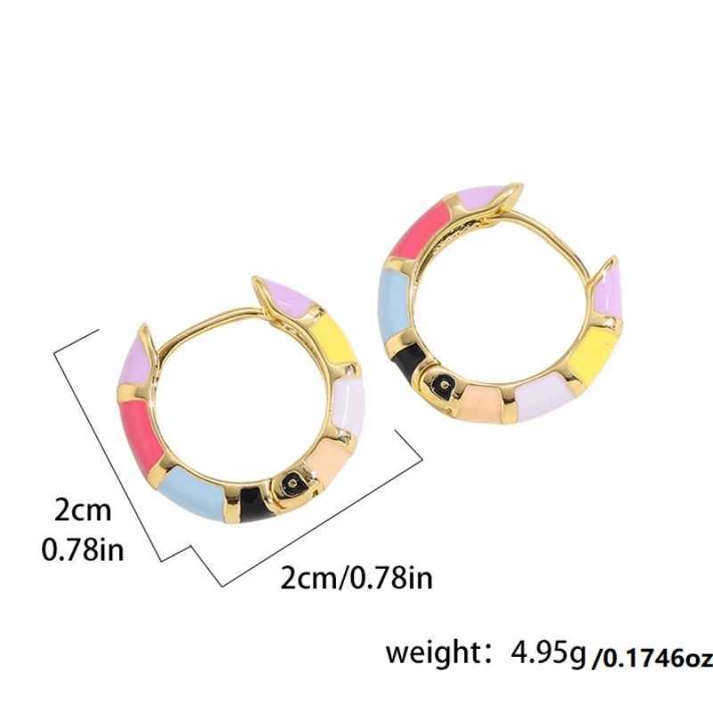 Cute Enamel Colorful Block Huggies Earrings for Women Rainbow Color Gold Plated Round Circle Ear Buckles Tiny Piercing Earrings Y250510