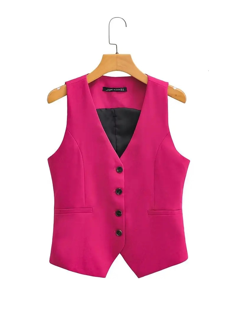 Womens fashionable Vneck sleeveless pocket short sleeved vest jacket for office women single chest casual slim fit top CT2208 250506