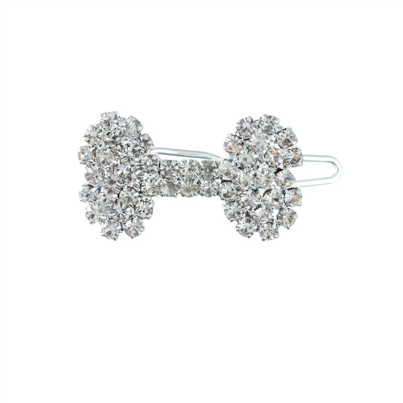 4 PCS Luxury Crystal Rhinestone Dog Bone Hair Clips, Pet Grooming Hair Products, Photography Hair Accessories Props, Christmas Party Hair Accessories 