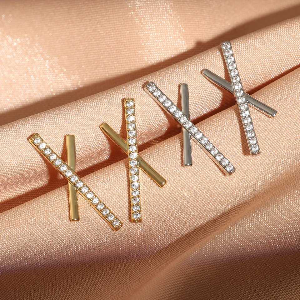 Yupsk Fashion Small Cross X-shape Zircon Pearl Earrings for Women Statement Unusual Accessories Luxury Wedding Party Jewelry Y250510