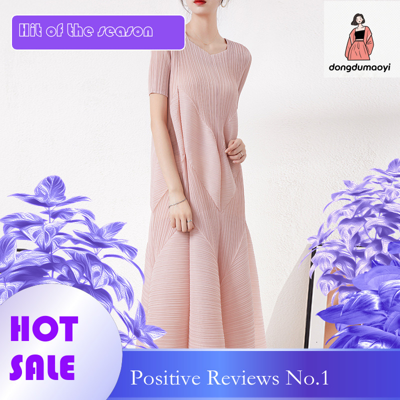 dongdumaoyi Wow/sample/OEM Miyake cake skirt pleated dress women's short sleeved style niche temperament flower