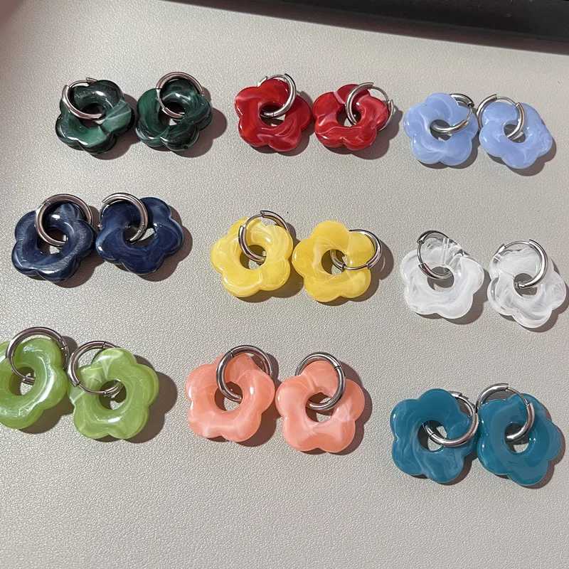 2025 New Multicolor Transparent Acrylic Resin Marbling Flower Drop Earrings for Women Gold Color Ear Buckle Fashion Jewelry Y250510