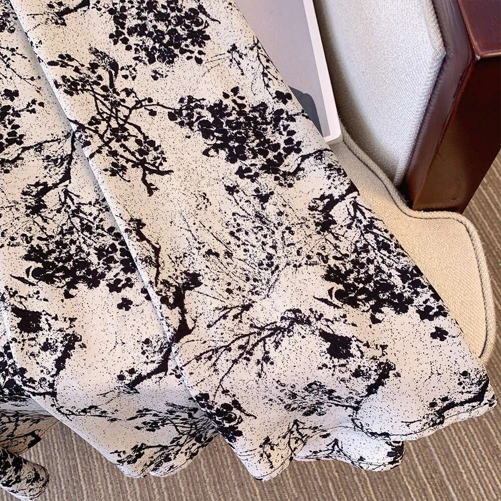 Plus size women's summer casual Polyester fabric loose comfortable retro Chinese print simple design A-line skirt