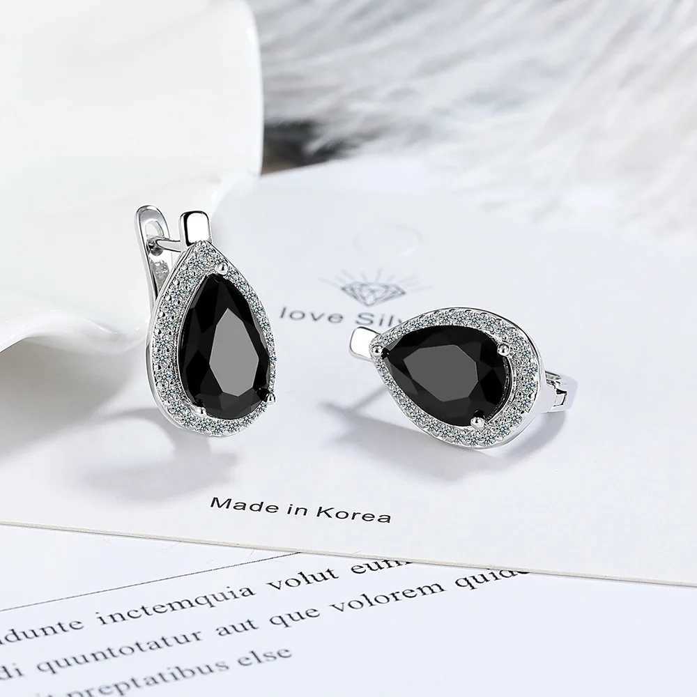 Ins Pear Cut Blue Black Green Red Zircon Hoop Earrings For Women Silver Color Small Ear Buckle Wedding Party Versatile Jewelry Y250510