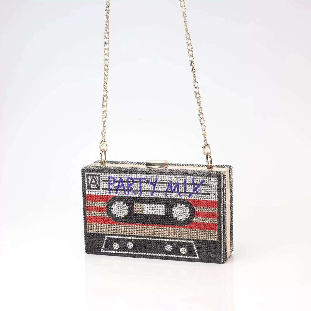 Designer Bag 2025 Fashion Crystal Women's Rhinestone Wedding Clutch Cassette Tape Evening Party Money Purses Handbags Shoulder Bag Luxury Bag