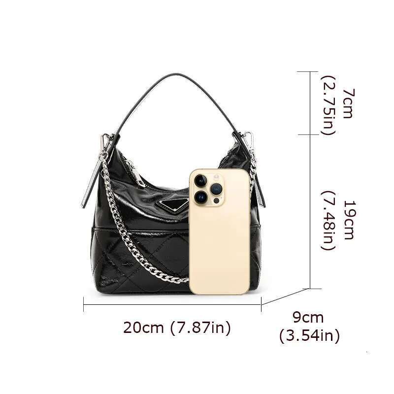 Aidrani Leather cowhide crescent metal chain bright plaid 2024 new fashion temperament ladies portable shoulder bag