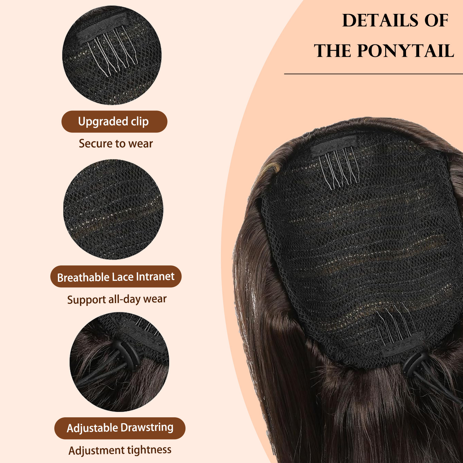 YK Curly Wave Drawstring Tail Hair Tooth Comb Stable Layered Tail Increase Volume Visible Hair Length Natural Fluffy Easy to Manage