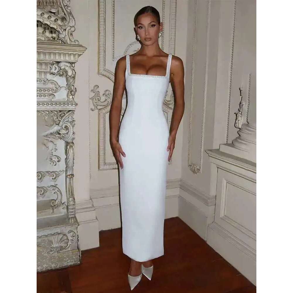 Townlike Pearl Backless Sexy Party Women Spaghetti Strap 2025 Spring Summer Dress Slim Bodycon Maxi Long Dresses